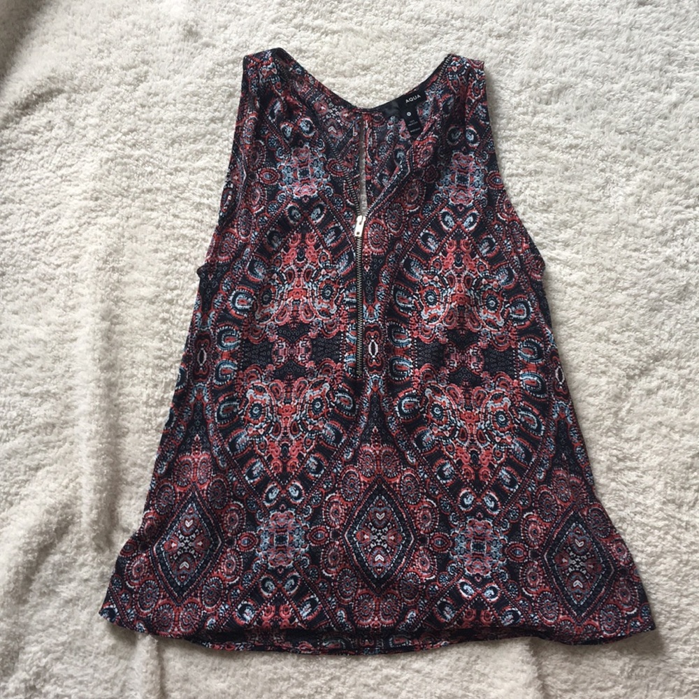 Aqua paisley tank w front zipper &keyhole back